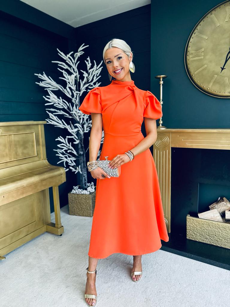 Claudia Detailed Occasion Dress Electric Orange