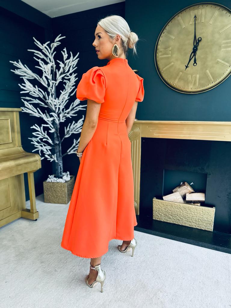 Claudia Detailed Occasion Dress Electric Orange