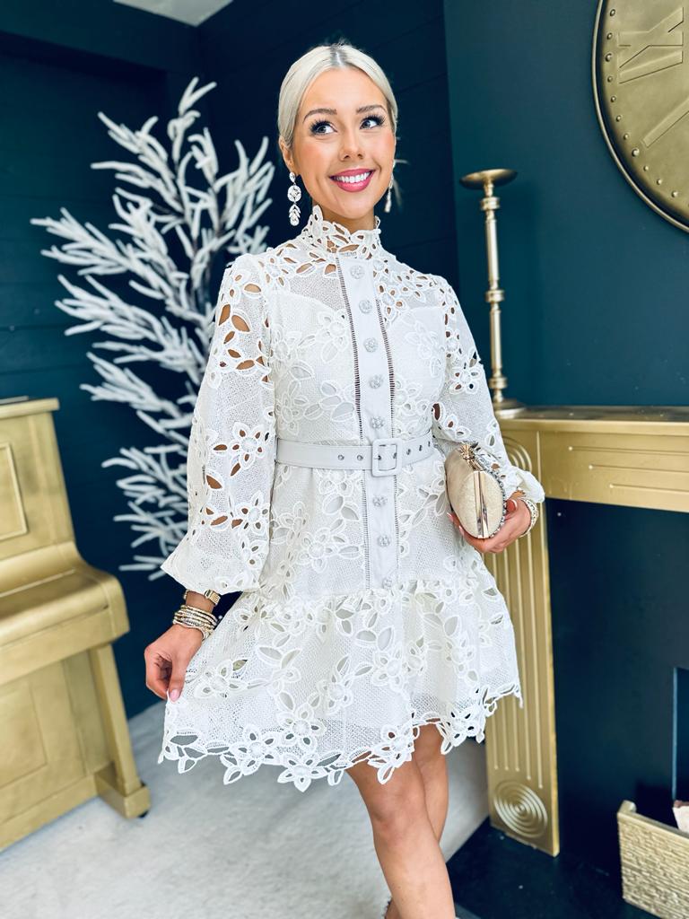 Gwen Crochet Mini Dress Beige