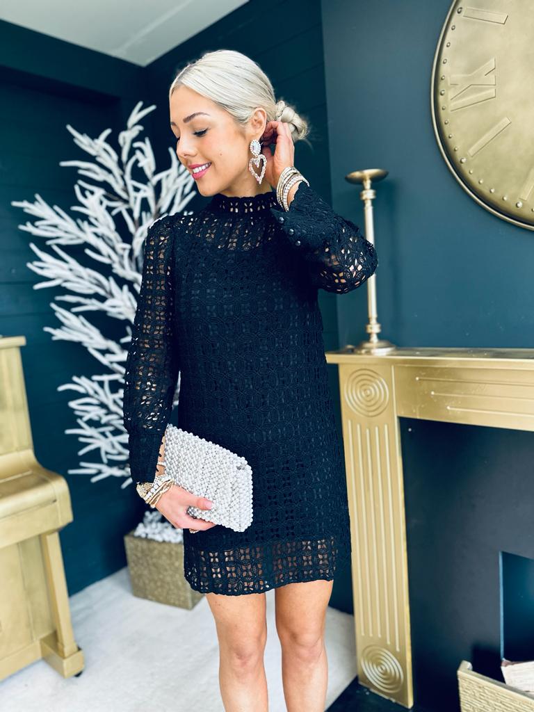 Bree Crochet Mini Dress Black