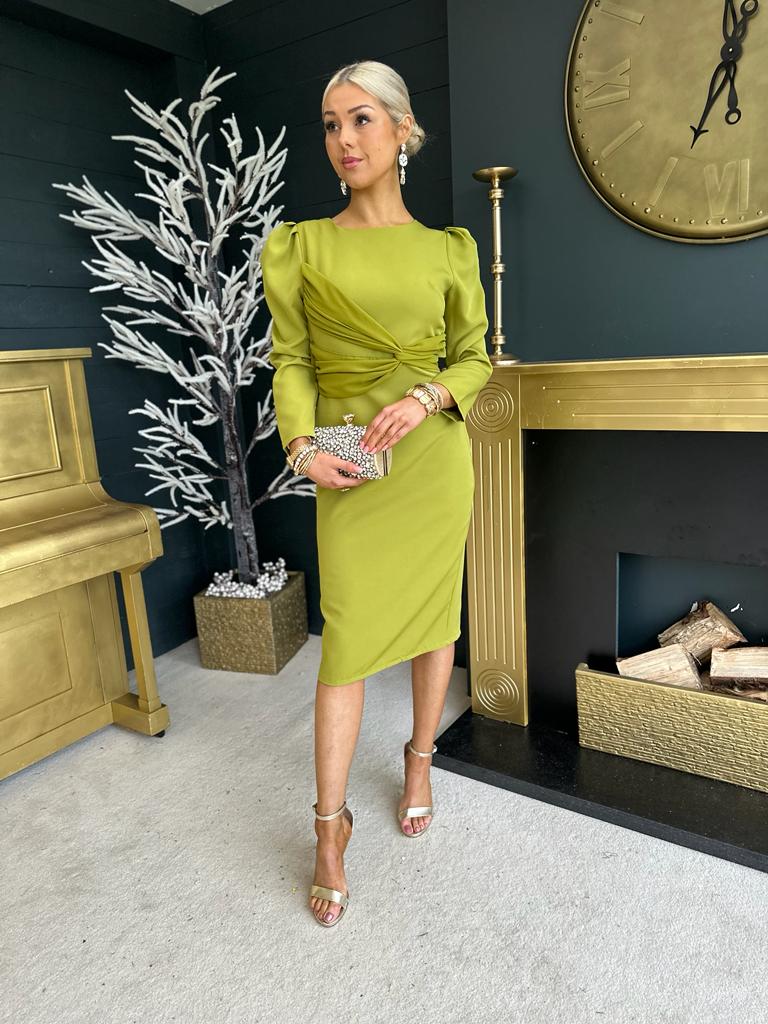Georgia Detailed Occasion Dress Olive