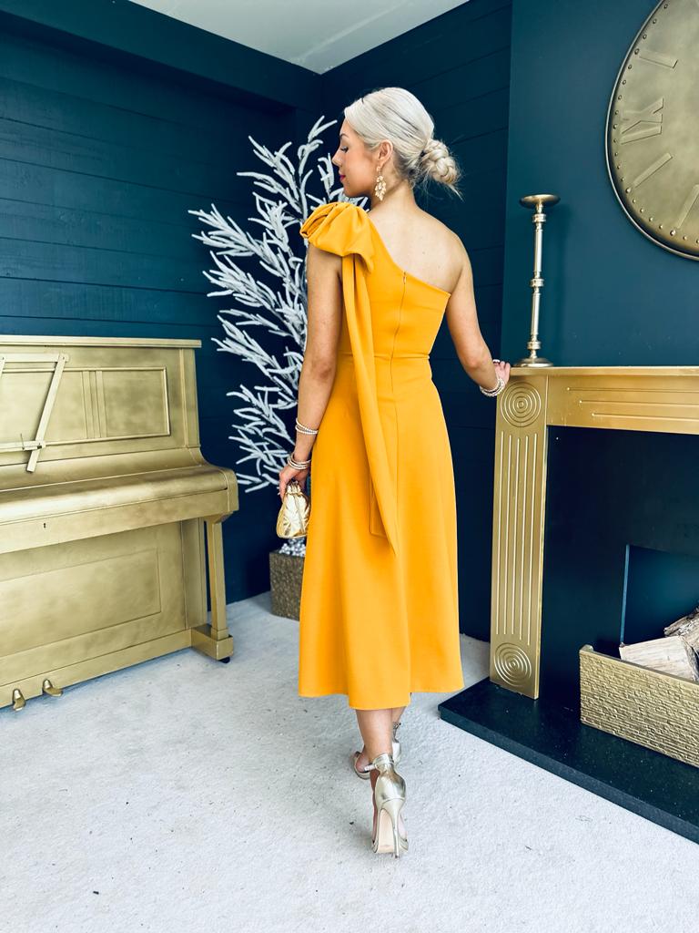 One shoulder best sale mustard dress