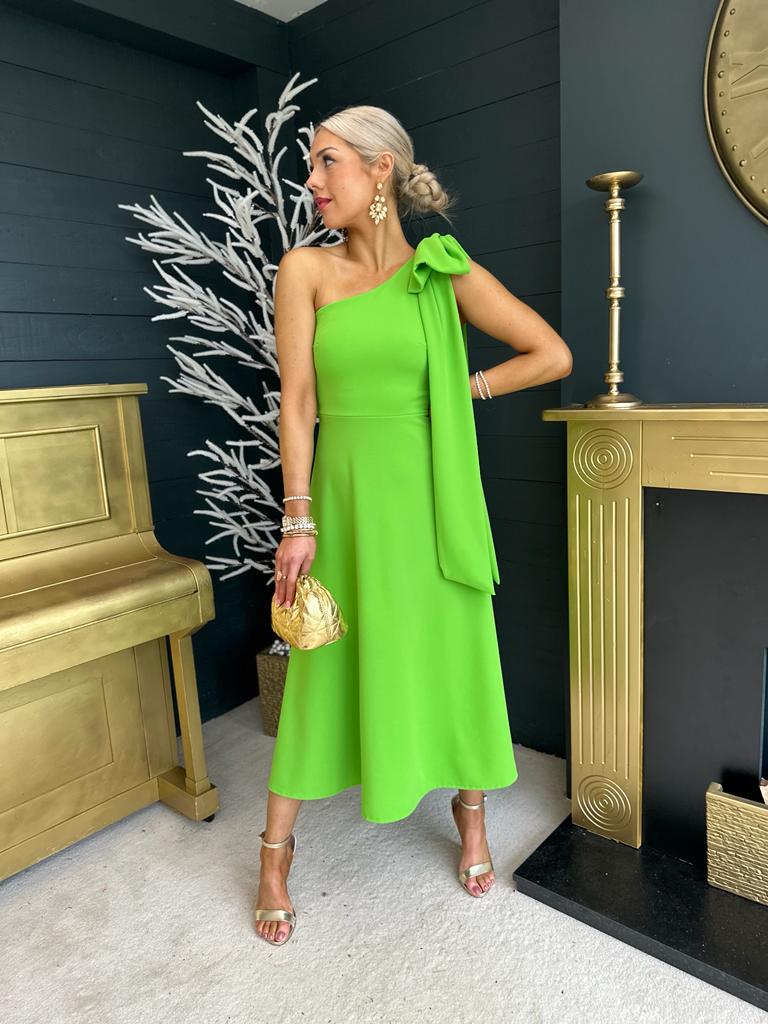 Chloe Bow Detail Occasion Dress Electric Green