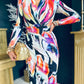 Felicity Multi Abstract Print Long Sleeve Bodycon Midi Dress