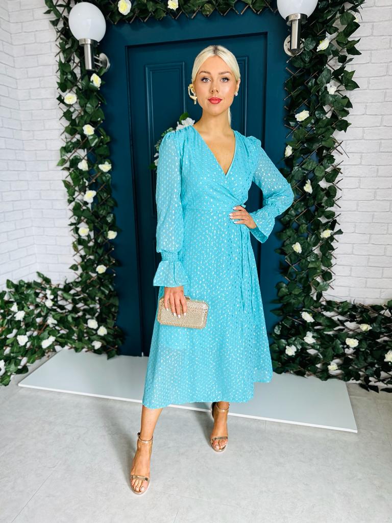 Ellie Midi Dress Gold Fleck Blue
