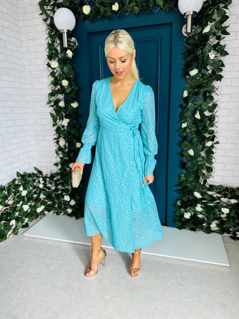 Ellie Midi Dress Gold Fleck Blue