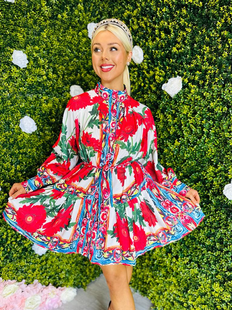 Vogue Detailed Mini Dress Floral