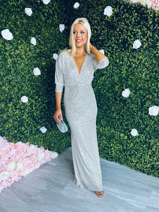 Ellen Sequin Maxi Dress Beige