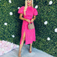 Lilith Puff Sleeve High Neck Midi Dress Gold & Pink