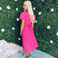 Lilith Puff Sleeve High Neck Midi Dress Gold & Pink