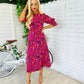 Shayla Shirred Cuff Midi Dress Leopard Pink