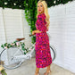 Shayla Shirred Cuff Midi Dress Leopard Pink