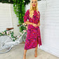 Shayla Shirred Cuff Midi Dress Leopard Pink