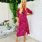 Shayla Shirred Cuff Midi Dress Leopard Pink