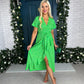 Farrah Split Hem Frill Detail Dress Multi Foil Green
