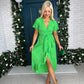 Farrah Split Hem Frill Detail Dress Multi Foil Green