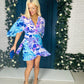 Elsie Splash Wrap Over Mini Dress Blue & Lilac