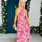 Paloma Tie Neck Dress Floral Orange & Pink