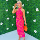 Lexi Tie Neck Dress Floral Orange & Fuchsia
