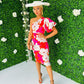 Willow One Shoulder Midi Dress Floral Red / Pink