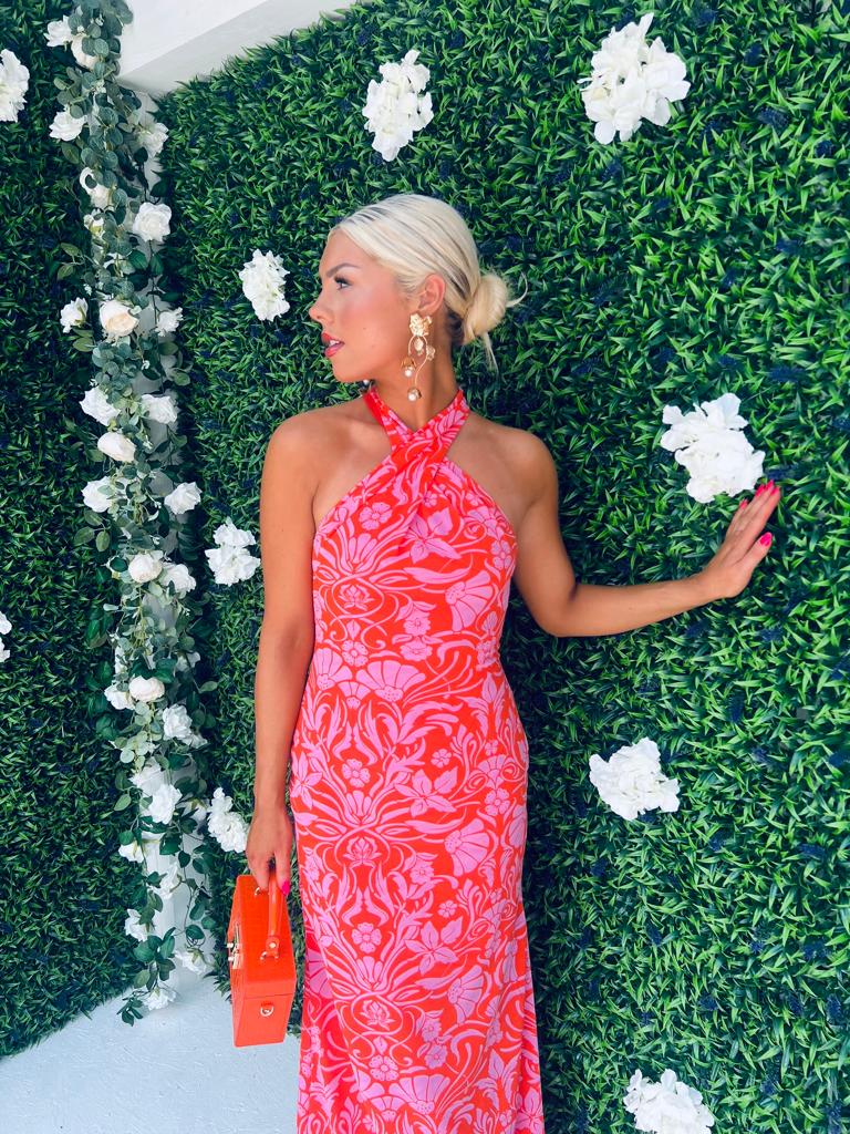 Anastasia Floral Halterneck Maxi Dress Orange / Pink