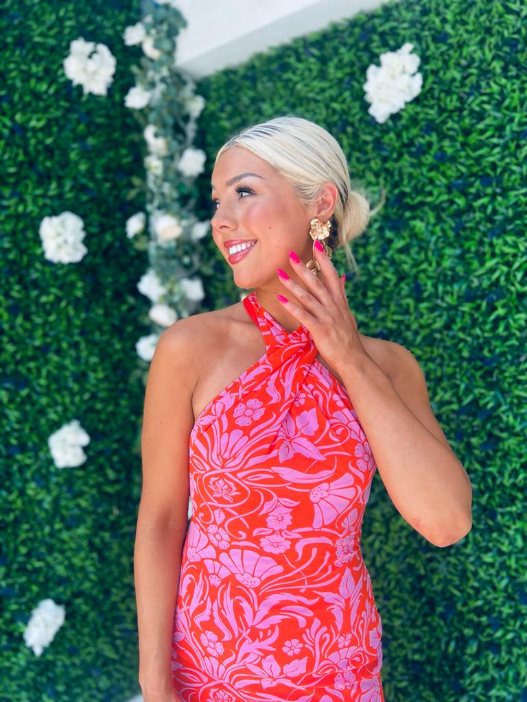 Anastasia Floral Halterneck Maxi Dress Orange / Pink