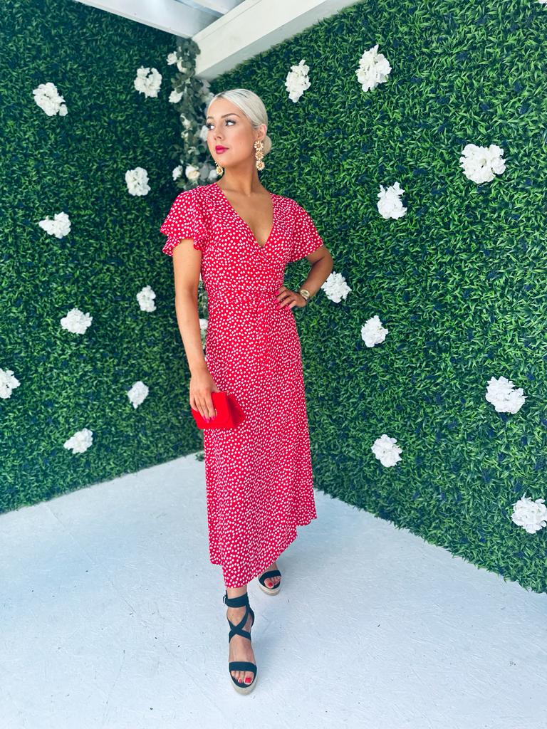 Danny Midi Dress Floral Dot Red