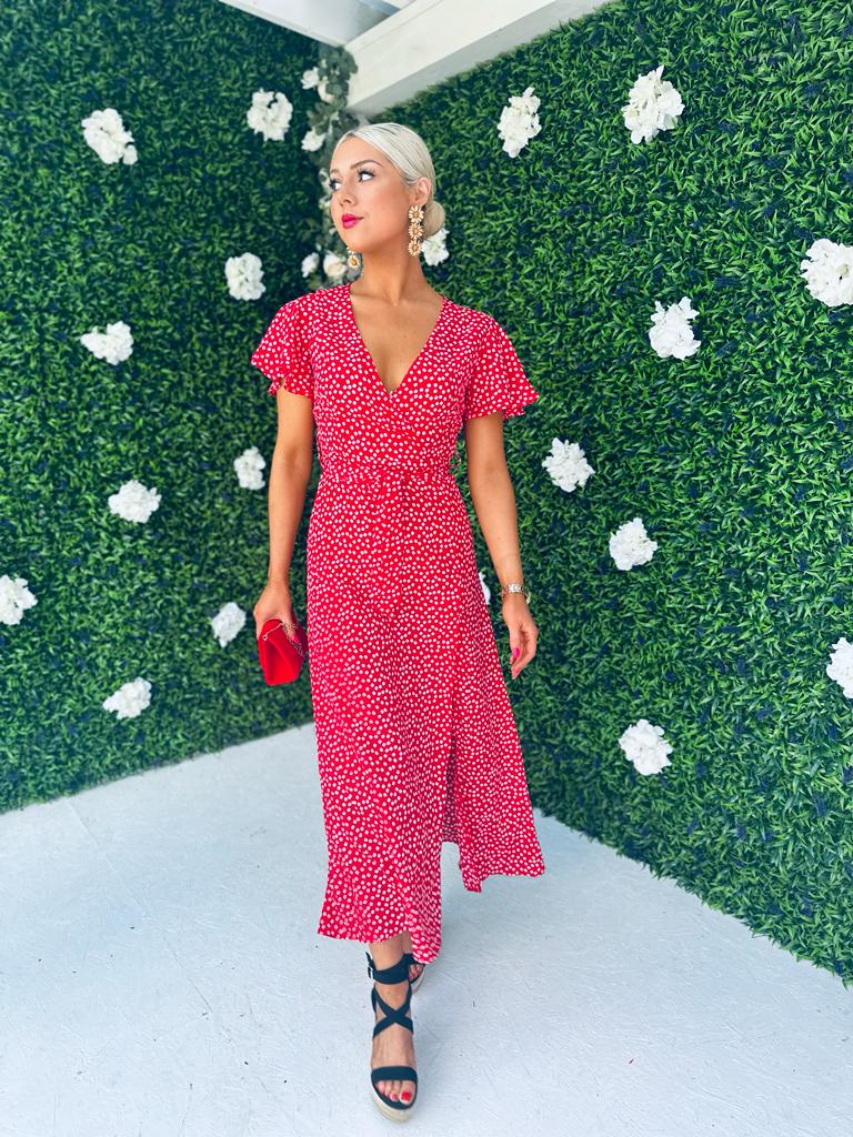 Danny Midi Dress Floral Dot Red