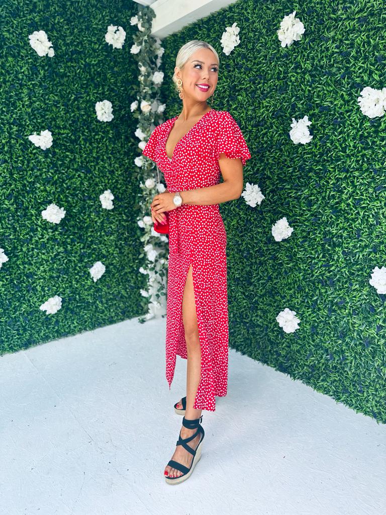Danny Midi Dress Floral Dot Red