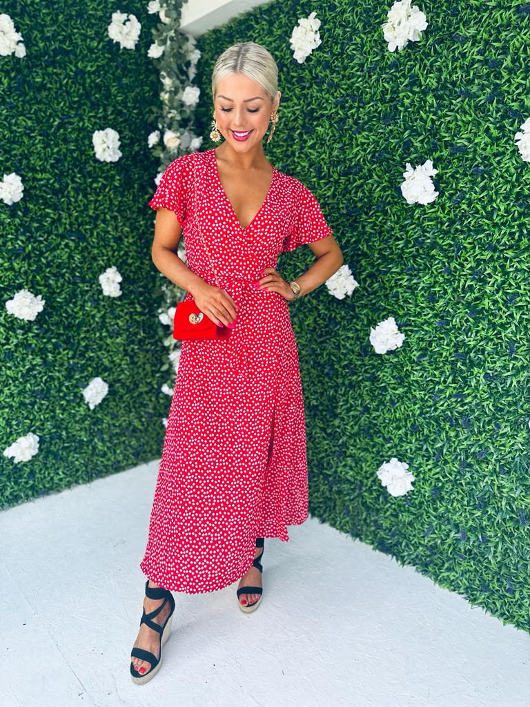 Danny Midi Dress Floral Dot Red