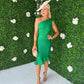 Fern One Shoulder Midi Dress Emerald