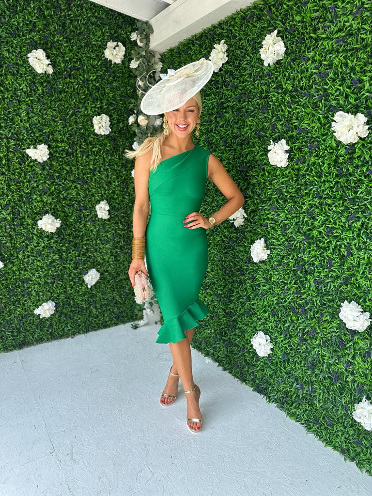 Fern One Shoulder Midi Dress Emerald
