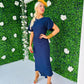 Cleo Ruched Detail Midi Dress Navy