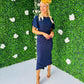 Cleo Ruched Detail Midi Dress Navy