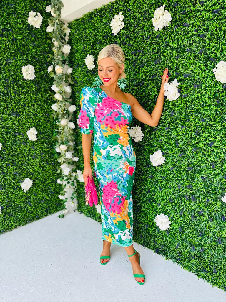 Heidi One Shoulder Midi Dress Green