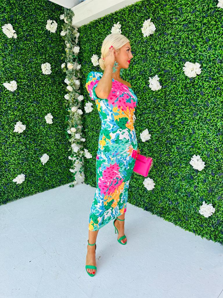 Heidi One Shoulder Midi Dress Green