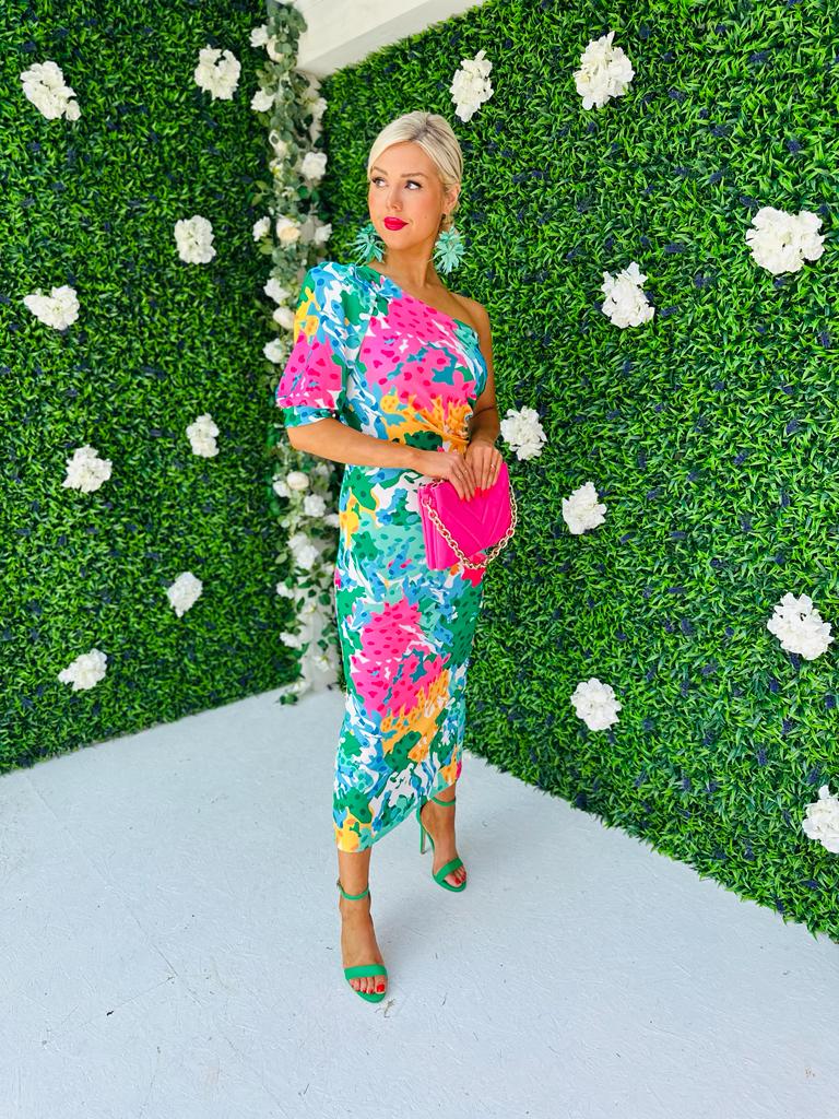 Heidi One Shoulder Midi Dress Green