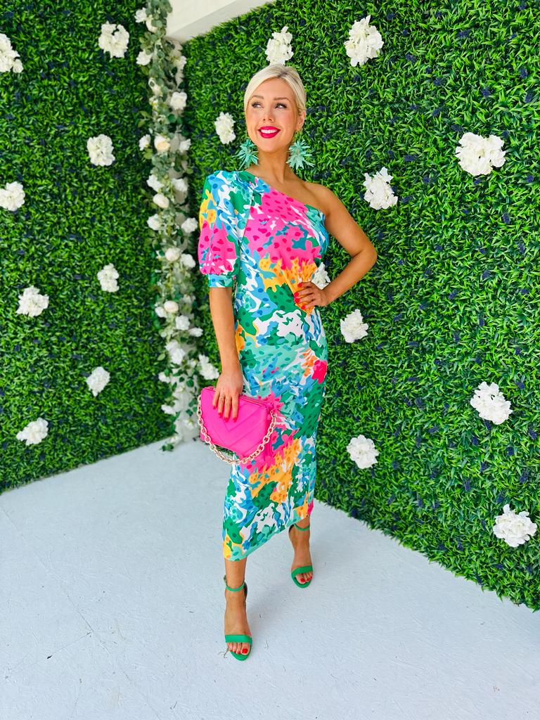 Heidi One Shoulder Midi Dress Green