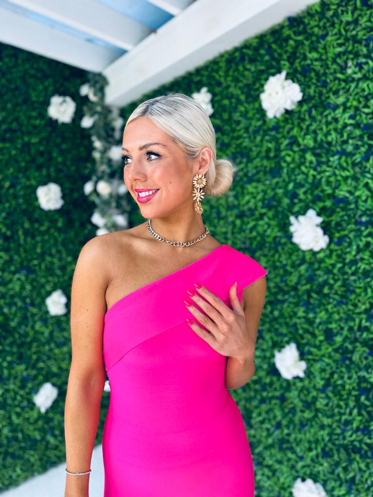 Fern One Shoulder Midi Dress Fuchsia