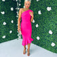 Fern One Shoulder Midi Dress Fuchsia