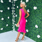 Fern One Shoulder Midi Dress Fuchsia