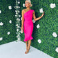 Fern One Shoulder Midi Dress Fuchsia
