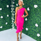 Fern One Shoulder Midi Dress Fuchsia