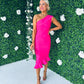 Fern One Shoulder Midi Dress Fuchsia