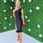 Fern One Shoulder Midi Dress Black