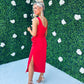 Raven Detail Midi Dress Red