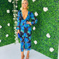 Drew Plunge Midi Dress Blue