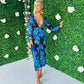 Drew Plunge Midi Dress Blue