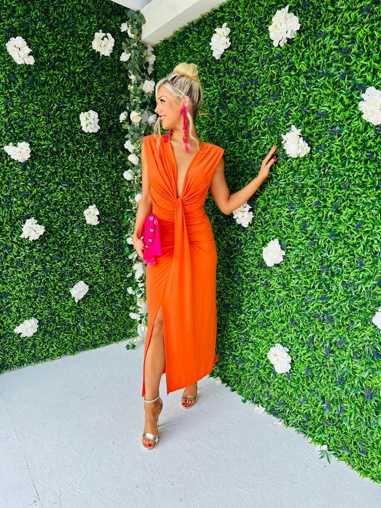 Freah Plunge Dress Coral