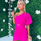 Iris Shoulder Puff Sleeve Mini Dress Hot Pink